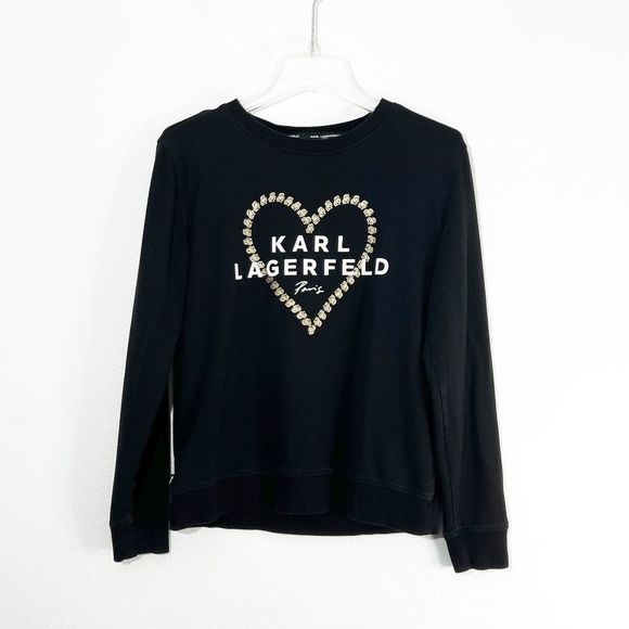 Karl Lagerfeld Tops - Karl Lagerfeld Heart Logo Graphic Sweatshirt Women's XS Black